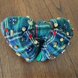 Lele Sadoughi Green Plaid Embellished Hair Clip
